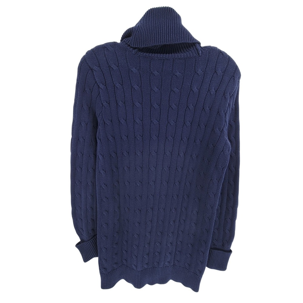Ralph Lauren Sport Womens Navy Blue Cable Knit Turtleneck Cotton Sweater Dress S - Picture 4 of 10